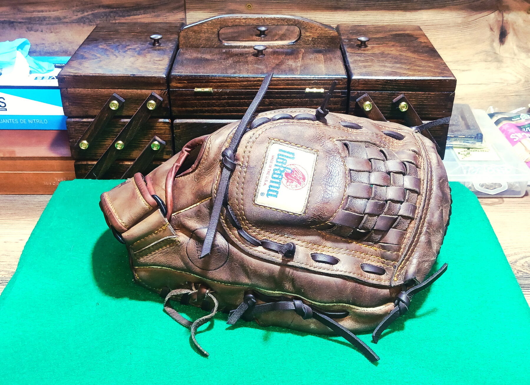 Completed Nokona AMG 700 softball glove restoration