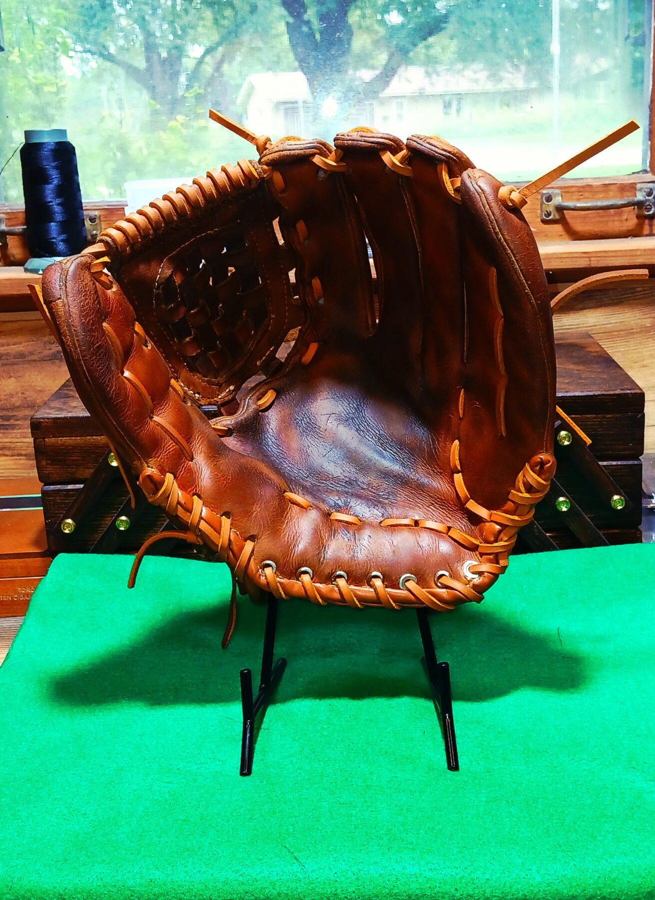 Rawlings RBG softball glove restored leather detail