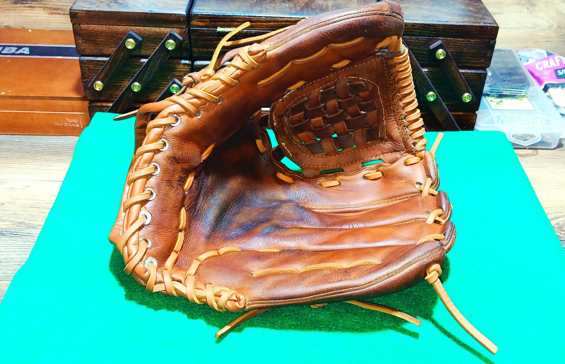 Rawlings RBG softball glove restored web detail