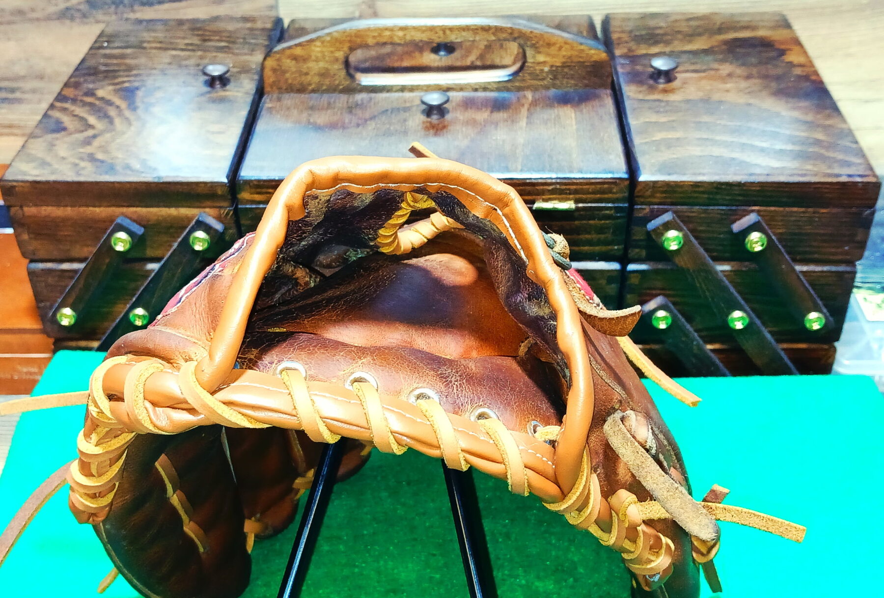 Completed Rawlings RBG softball glove restoration