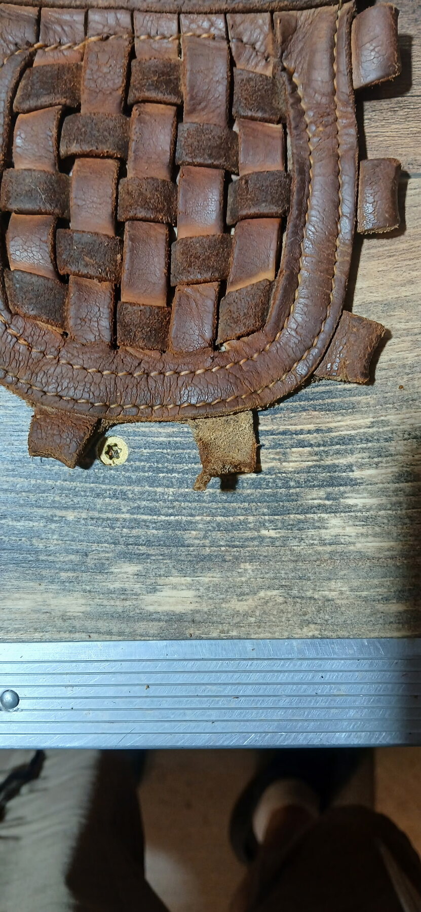 Rawlings RBG softball glove web detail before restoration