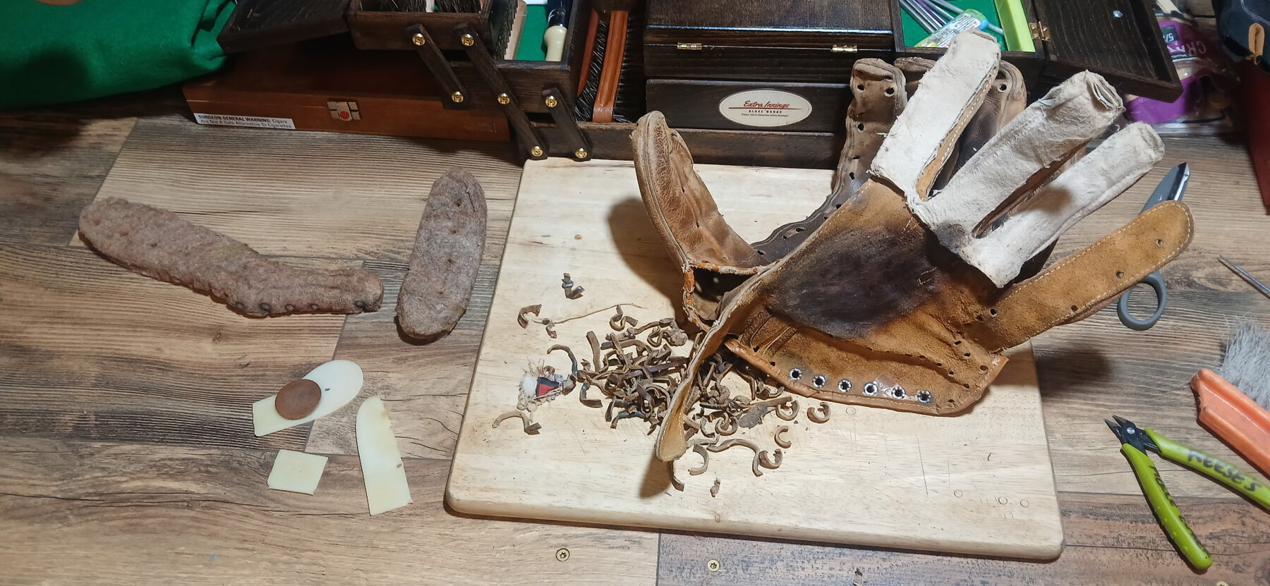 Rawlings RBG softball glove during restoration