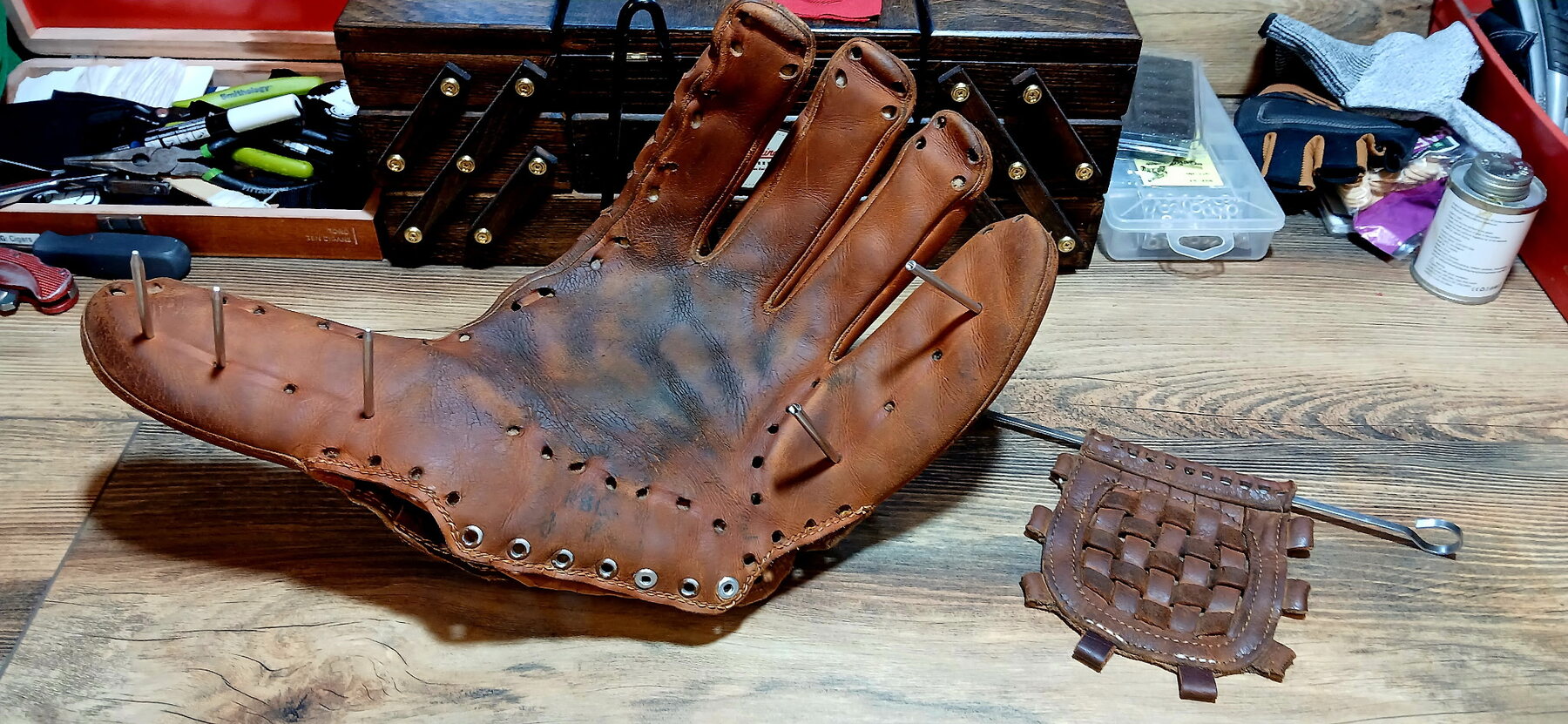 Rawlings RBG softball glove being restored
